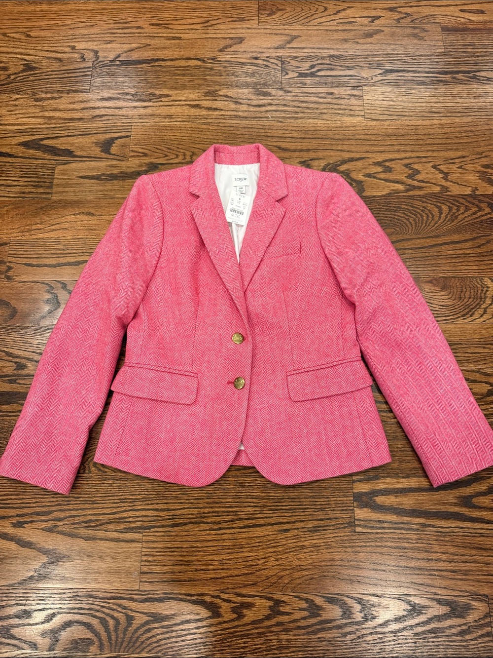 J. Crew Pink Herringbone Tweed Two-Button Blazer Size 2 Petite New With Tags